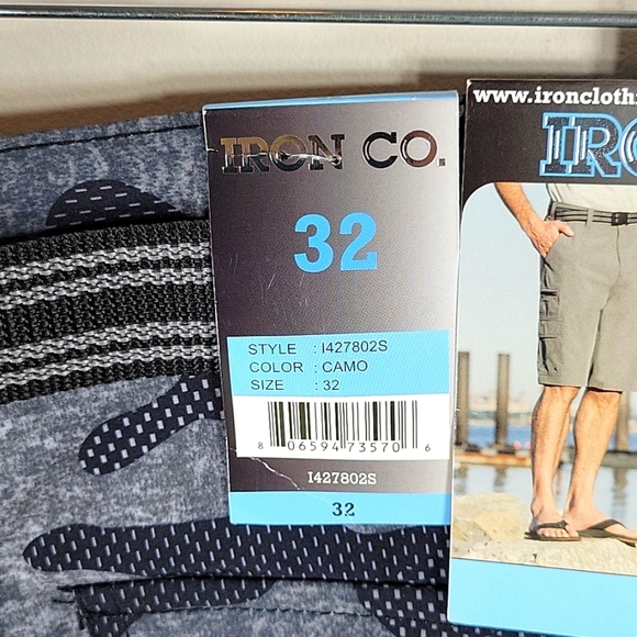 Iron Co. Hybrid Cargo Shorts Grey Camo Belted Stretch Performance Size 3… - Picture 3 of 4